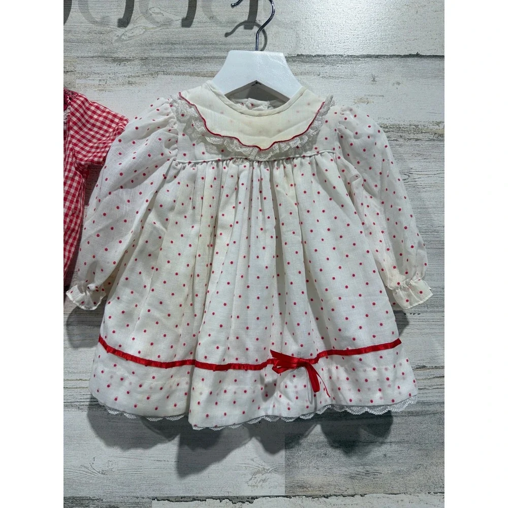 Vintage Bundle Peaches and Cream Western Shirt Dress Girls 12M Red White *Flawed